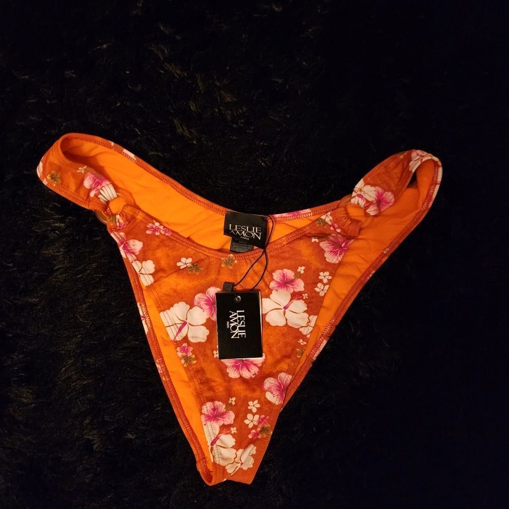 NWT Leslie Amon Orange Floral Bikini Bottom
